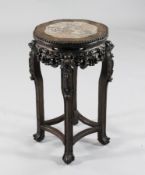 A 19th century Chinese hardwood occasional table, with red marble inset top and dragon carved