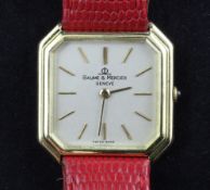 A lady`s 18ct gold Baume & Mercier manual wind dress wrist watch, the octagonal dial with baton