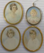 20th century English Schoolfour oils on ivory,Miniatures of mother and three children,the smallest