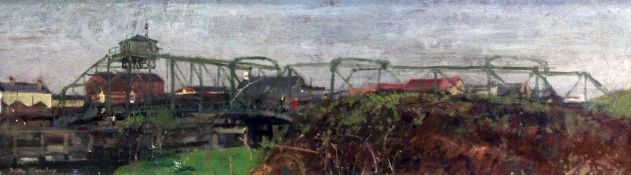 Fred Cuming (b.1930)oil on wooden panel,Pithead,signed,8 x 25in.
