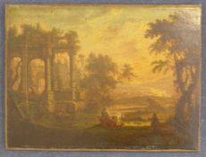 Early 19th century English Schooltwo oils on canvas,Figures in Italianate landscapes,13 x 17in. & 14