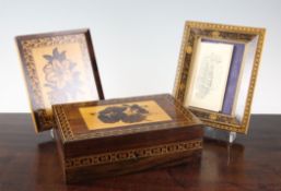 A Tunbridge Ware rosewood rectangular box, the top with convolvulus decoration and a tesserae mosaic