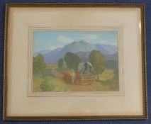 Bertram Dumbleton (1896-1966)watercolour,Bullock cart in a landscape,signed,9.75 x 13.75in.
