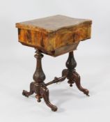 A Victorian burr walnut combination games / work table, with folding top, serpentine drawer and