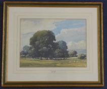 Frank Baker (1873-1941)pair of watercolours,Sussex landscapes with cattle grazing beneath trees,