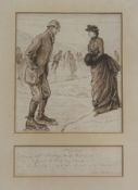 George Du Maurier (1834-1896)pen and ink,Skating cartoon "Obliging",signed,5.75 x 5in.