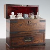 A 19th century rosewood and brass bound apothecary cabinet, with brass plaque for W.H. Fisher,