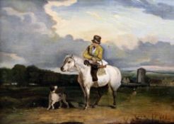 Attributed to Sawrey Gilpin RA (1733-1807)oil on canvas laid on board,Traveller and dog in a