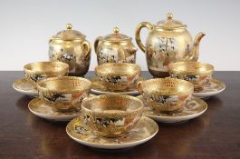 A Japanese Satsuma pottery eighteen piece teaset, early 20th century, each piece painted with