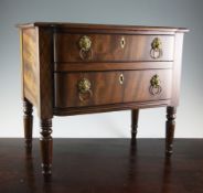 A Regency mahogany miniature D front chest, with ebonised stringing and two long drawers, 1ft 6in.