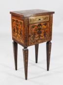 A 19th century Italian marquetry commode, with drawer and door, on squared tapered legs, 1ft 4in.