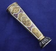 A late 19th/early 20th century French silver gilt and two colour enamel desk seal, decorated with