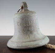 A 1940`s bronze ship`s bell, for the Chumley Cardiff steamship, 12in.