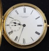 A Victorian 18ct gold keyless lever hunter pocket watch by E. & E. Emanuel, Portsea, with Roman dial