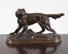 After Jules Moigniez (1835-1874). A 19th century bronze miniature model of a retriever and game,