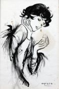 Ricard Opisso (Spanish, 1880–1966)ink and wash,Lady holding a jewellery box,signed,9 x 6in.