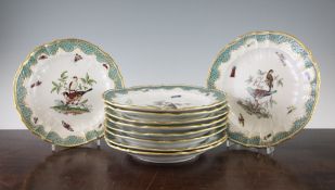 A set of ten Meissen plates, second half 19th century, each painted with different pairs of birds