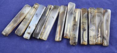 Twelve banded agate knife handles, each 3.25in.