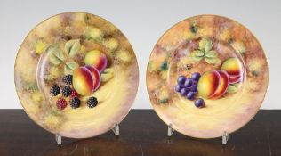 Two Royal Worcester fruit painted side plates, signed J. Smith, c.1960, black printed marks and