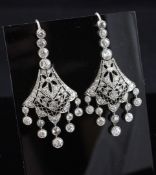 A pair of Victorian style white gold and diamond set "chandelier" drop earrings, with a total