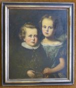 Mid 19th century English Schooloil on canvas,Portrait of two children,23.5 x 19.5in.