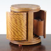 A late 19th / early 20th century inlaid satinwood cylindrical cigarette dispenser, the revolving top