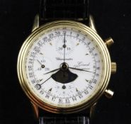 A gentleman`s 18ct gold Girard Perregaux chronometer calendar moonphase automatic wrist watch,
