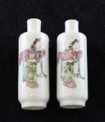 A pair of Chinese famille rose snuff bottles, Daoguang period, each painted with a lady in flowing