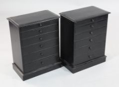 A pair of 19th century ebonised collector`s chests, both fitted with six graduated drawers with
