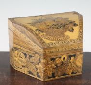 A 19th century Tunbridgeware stationery box, the lid decorated with a basket of flowers, the body