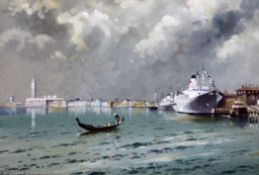 John Hobson Nicholson (1911-1988)watercolour and gouache,`Storm approaching Venice`,signed,7.75 x