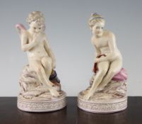 A pair of Wedgwood enamelled pottery figures of Cupid and Psyche, 19th century, after the original