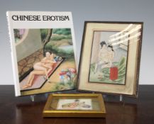 Chinese Erotism: A book and two pictures, the first a 19th century Chinese watercolour on paper of a