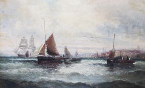 William Thornley (1857-1935)oil on canvas,Fishing boats off the coast,signed,10 x 16in.