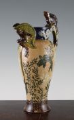 A Doulton Lambeth stoneware ewer, c.1900, of baluster form, the body incised with fish amid pond