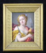 A. Rosinoil on ivory,Miniature of Pandora,Thomas Lawrence & Dimsdale Collection label verso,2.5 x