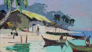 § Cecil Rochfort D`Oyly John (1906-1993)pair of oils on canvasboard,`Trinidad backwater and hut` and