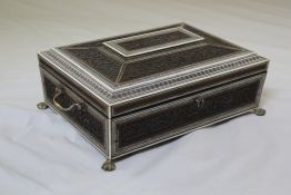 A 19th century Indian carved sandalwood and sadeli mosaic inlaid work box, with lift out tray with