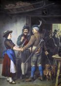 A KPM Berlin porcelain plaque, `The Hunters` Farewell`, after Defregger, late 19th century,