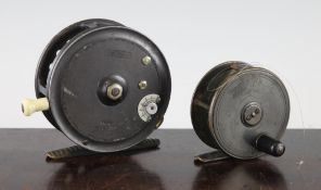 A Hardy Silex Major 3.75 inch fishing reel, together with a smaller fishing reel marked PD