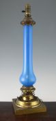 A French blue glass and gilt brass mounted lamp base, late 19th century, converted to electricity,