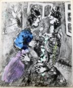 Marc Chagall (French/Russian, 1887-1985)coloured etching,Women arguing from the Fables of La