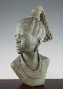 Lazarus Tandi, African 20th century. A verdite stone carved bust of a Shona Princess, signed, 16.