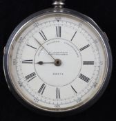 A late Victorian silver keywind chronograph pocket watch by G. Aaronson, Manchester, with engraved