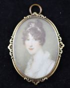 19th Century English Schooloil on ivory,Miniature of a lady,oval,2.5 x 1.75in.