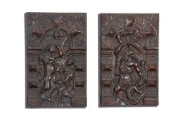 A PAIR OF FLEMISH CARVED OAK PANELS, MID 17TH CENTURY, depicting the Annunciation and the story of