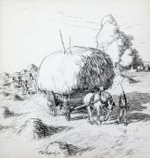 § Ernest Howard Shepard (1879-1976)pen and ink heightened with white,`Hay Harvest`,signed,9 x 8.