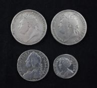 Mixed British AR silver coinage, George II to George IV, comprising a 1746 half crown, Lima below
