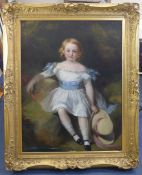 Victorian Schooloil on canvas,Portrait of a girl seated in a garden,45.5 x 35in.