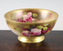 A Royal Worcester pink rose painted bowl, date code for 1923, signed R.Austin, puce printed mark,